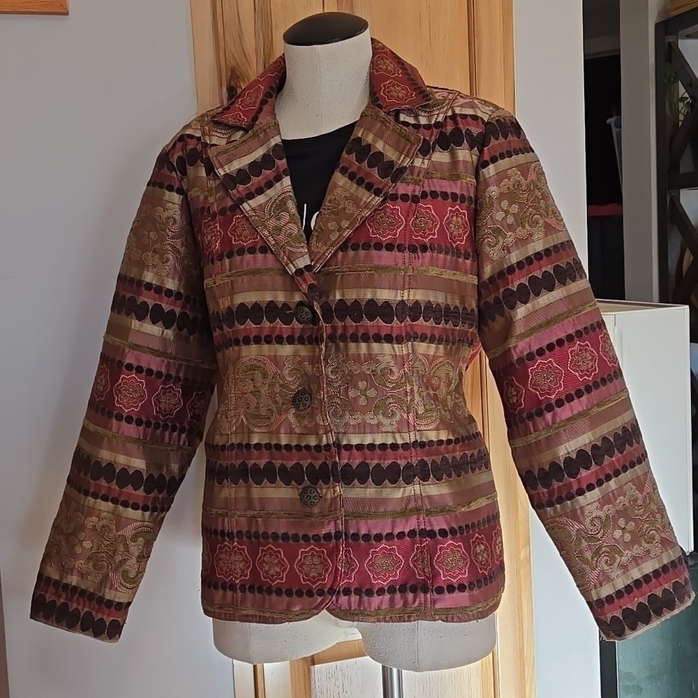 Bohemian funky jacket Erin London Multi Color Brown Pink Green Womens Large